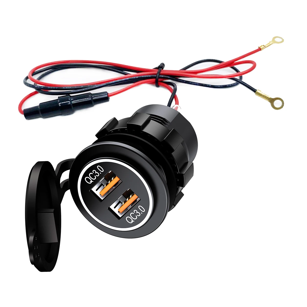 Fast Charger Dual Port QC3.0 USB Charging Socket for 12V 24V Car Bus Coach Marine Trailer ATV RV Motorcycle