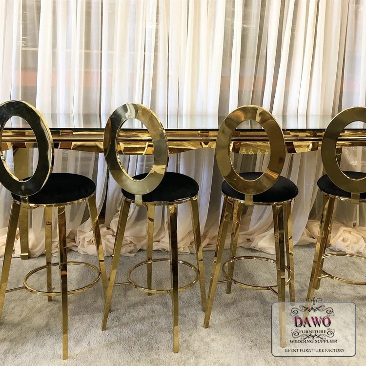 Modern gold frame steel strip back stool chair metal high bar stool chair