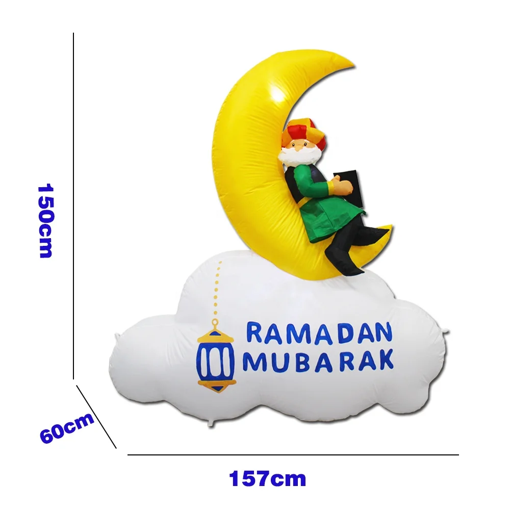 2024 New  EID Man Sitting on Moon Holding Book Outdoor Yard Islam Muslim Party Supplies  Ramadan Decorations Inflatable