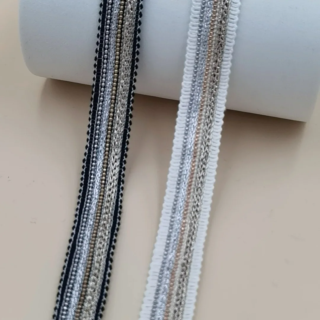 JFL075 Off-the-shelf bead chain webbing Copper bead Chain Lace Wedding dress headwear collar decorative lace dress accessories