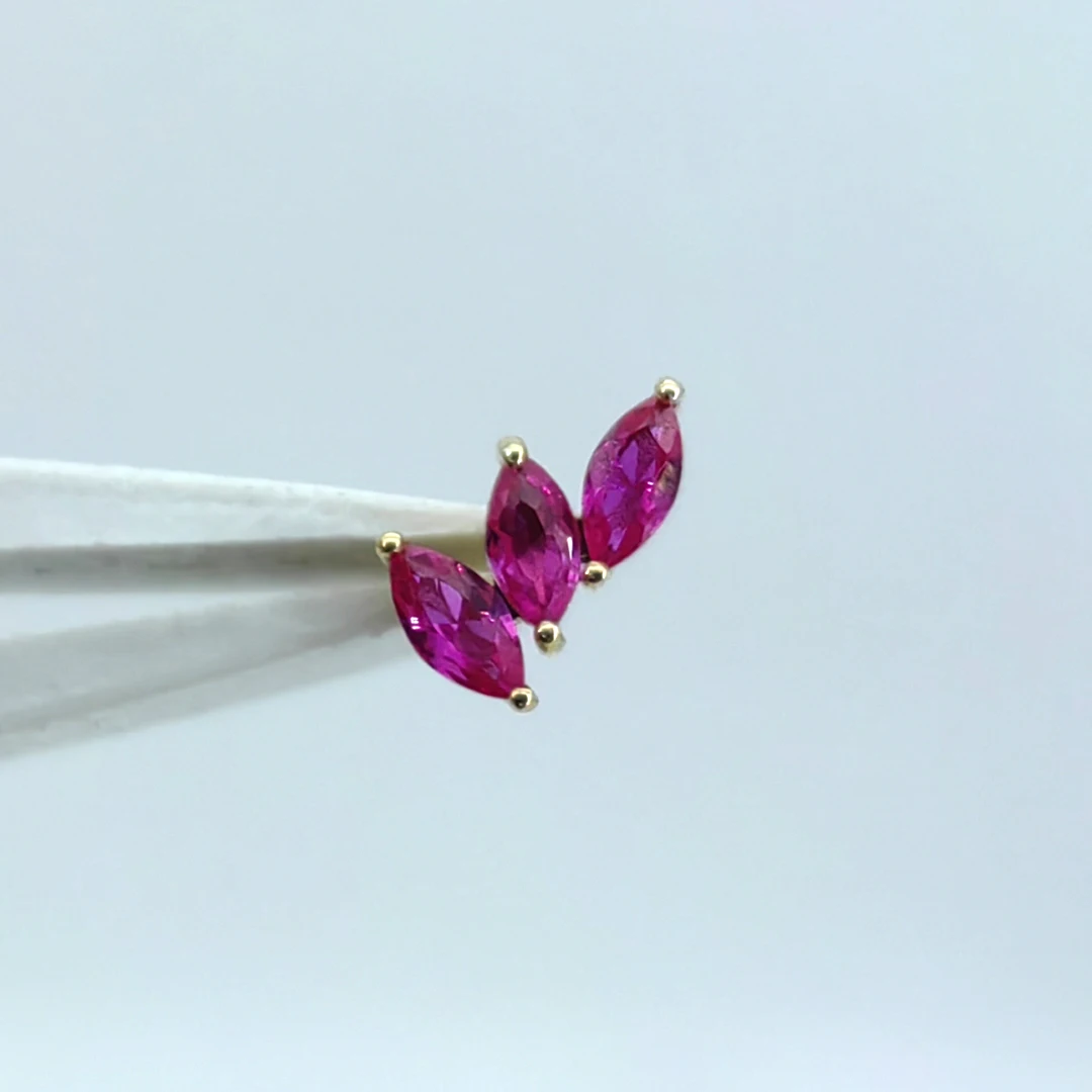 Calendo 14K Solid Gold Threadless Three Marquise Cluster Leaf Ends Tragus Conch Helix Daith Piercing Gold Earrings Body Jewelry