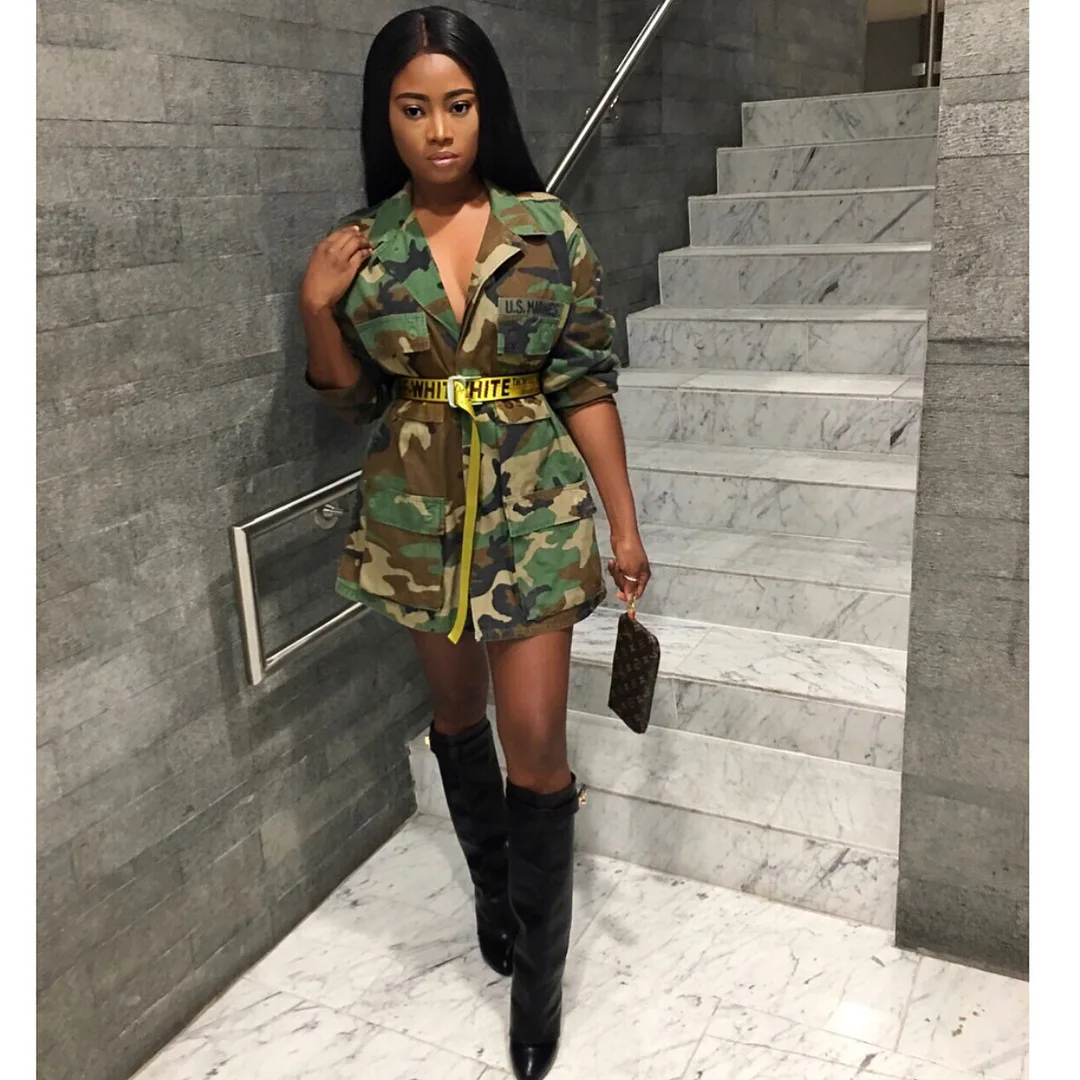 Ladies Large size outfit 2023 Newest fashion Autumn Long camouflage jacket for women