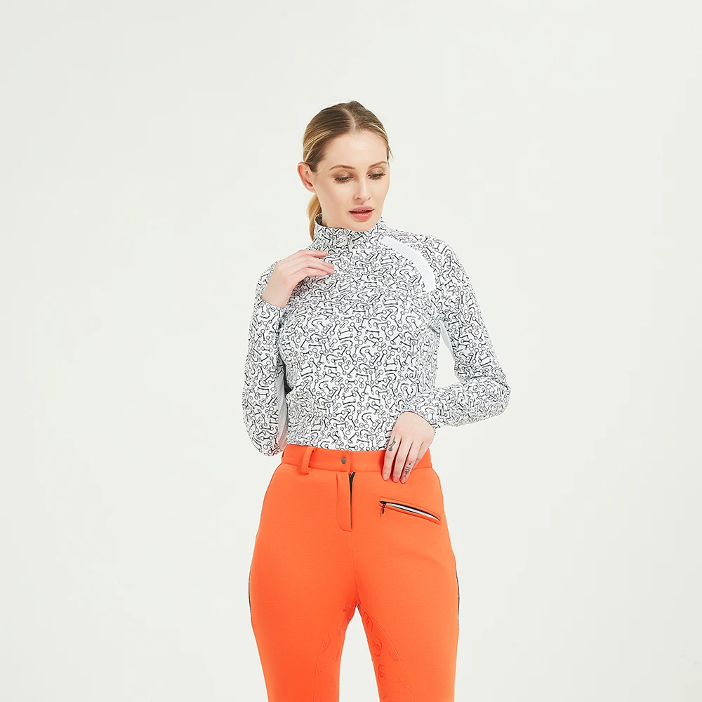 Horse Rider Shirt Stretchy Lightweight Quick Drying Horse Riding Show Women Equestrian Clothing Zipped Baselayer T Shirt