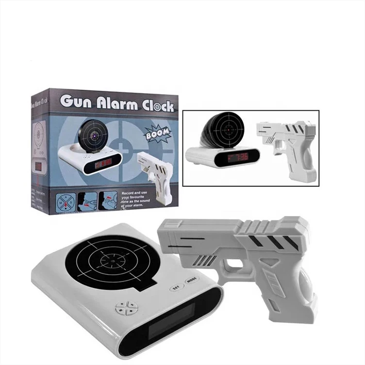1 Set Of Gun Alarm Clock Shooting Alarm Clock Gun Bell Loading Lock Target Office Gadgets 1 Set