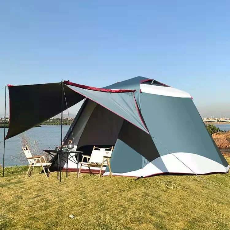 2022 Newest Design customized black coated 4 5 6 person big luxury family pop up automatic aluminum camping tents for wholesale