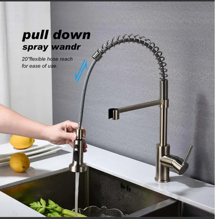 oem odm kitchen taps wholesales 304 stainless steel brushed hot and cold washbasin basin mixer faucet
