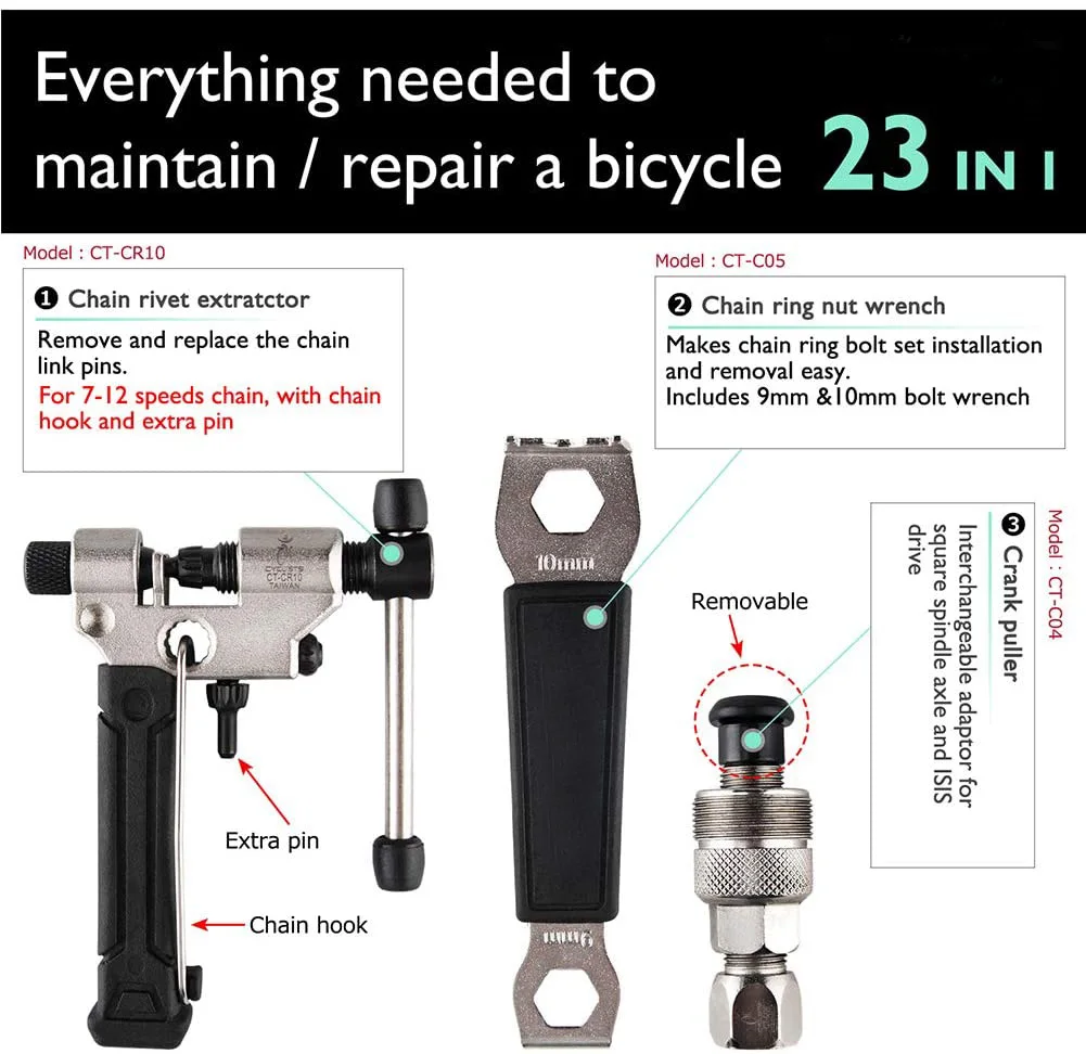 23 Piece Bike Tool Kit Bicycle Repair Box Mountain Maintenance Set With Storage