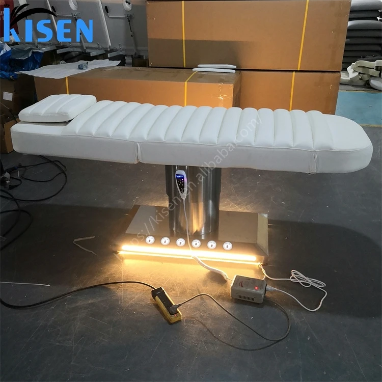 High end 2024 soft milking massage lift table professional electric eyelash facial SPA cosmetic white beauty salon furniture bed