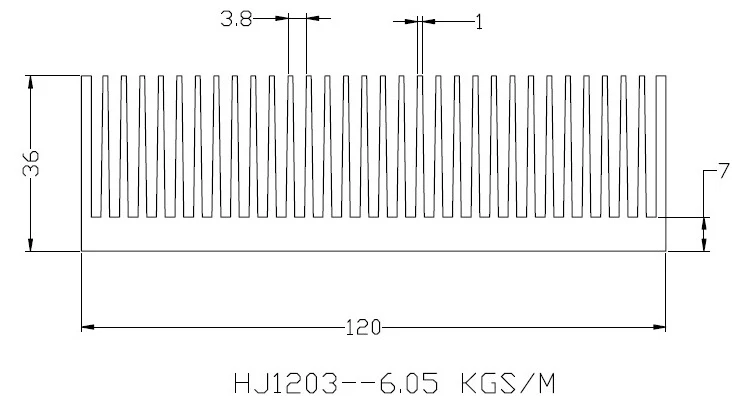  Экструдированный радиатор 120(W)* 36(H)* 250(L)