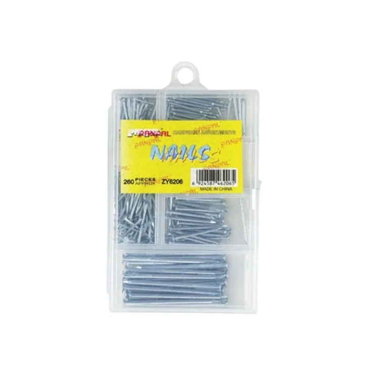 China Manufacture PP Box 260PCS Glazed Zinc Plated Wire Brad Nail