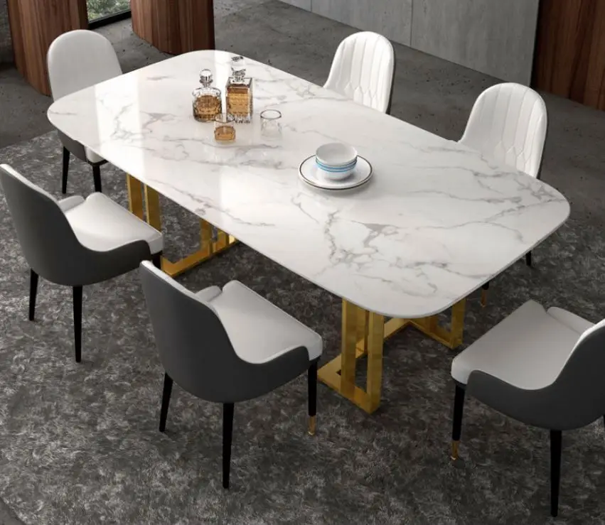 Nordic Light Luxury Furniture Marble Top Dining Table Restaurant Table Sets Gold Plated Frame