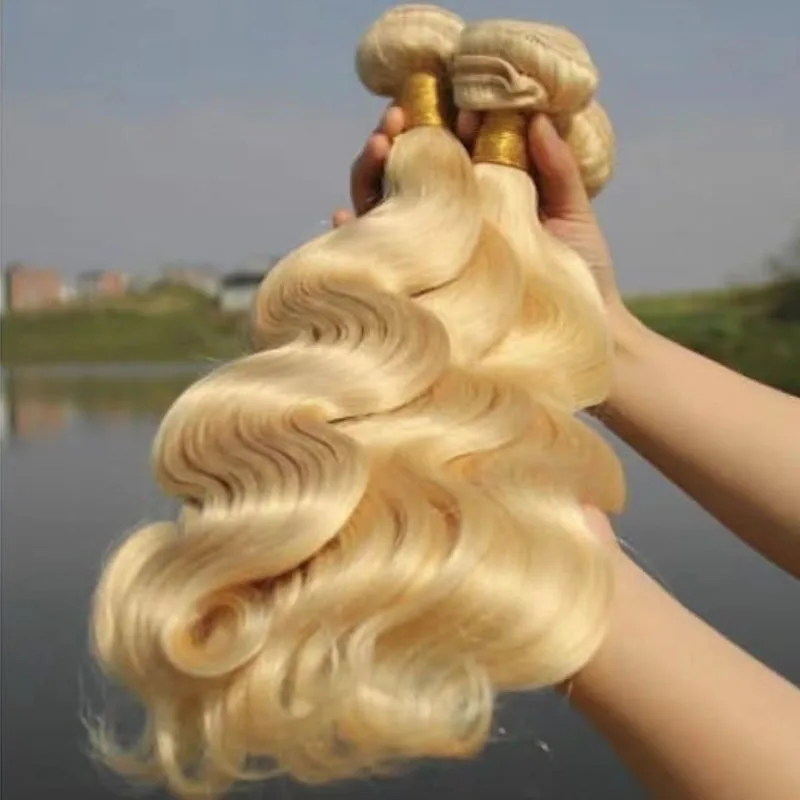 Wholesale Brazilian 10A Grade Straight Body wave Mink Raw Virgin 613 Human Blonde Hair Bundles With Closure Vendor