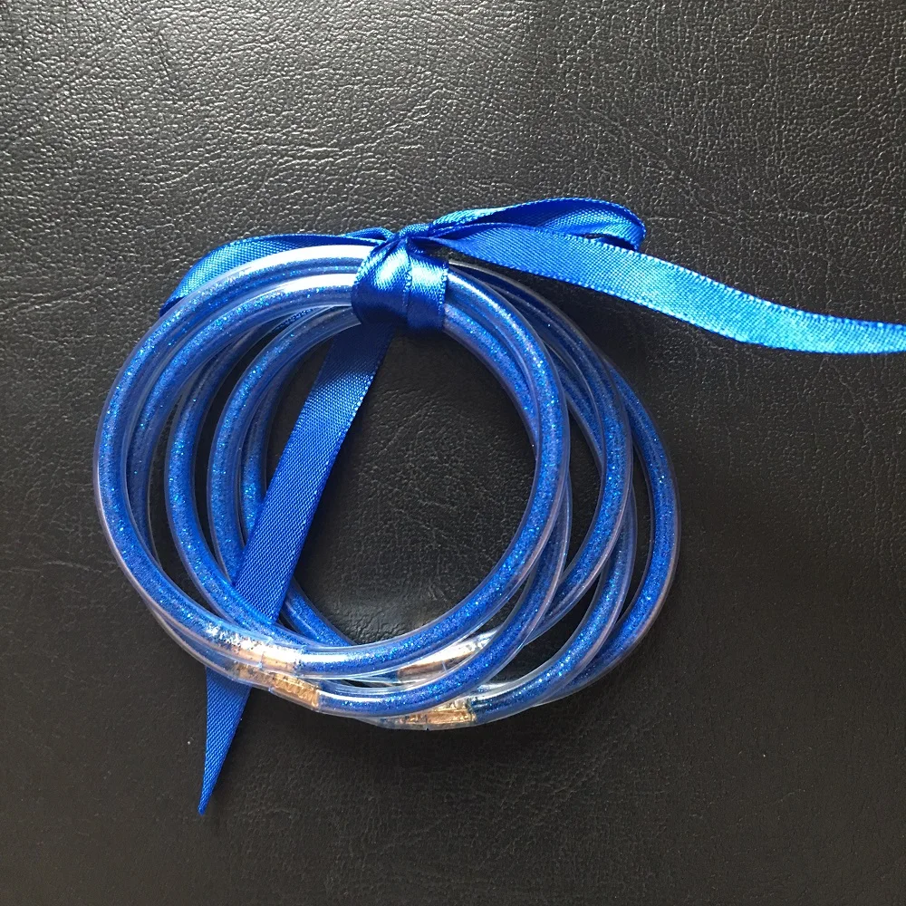 2020 Silicone Bracelet 5pcs/set Glitter Filled Jelly Round Bangle colorful neon color girl bangle bracelet