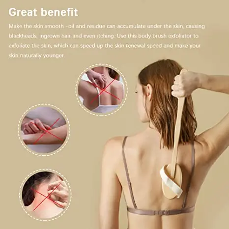 Luma Long Dry Back Scrubber Natural Bristle Dry Skin Exfoliating Soap Brushing Body Bath Brush Set