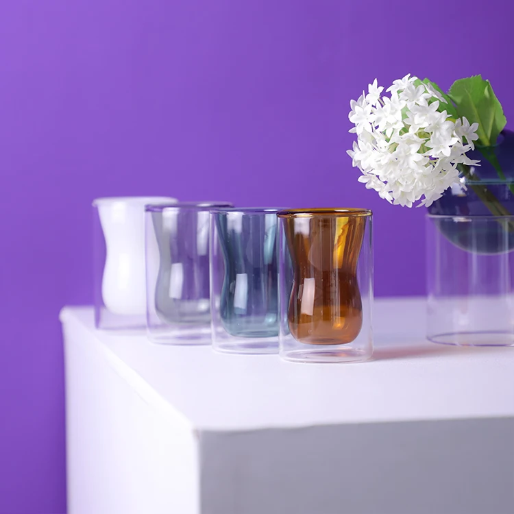 Heat Resistance Handmade Colored Coffee Drinking Cup Yerba Mate Tea glass mug Borosilicate Double Wall Glass Cup Espresso Cup