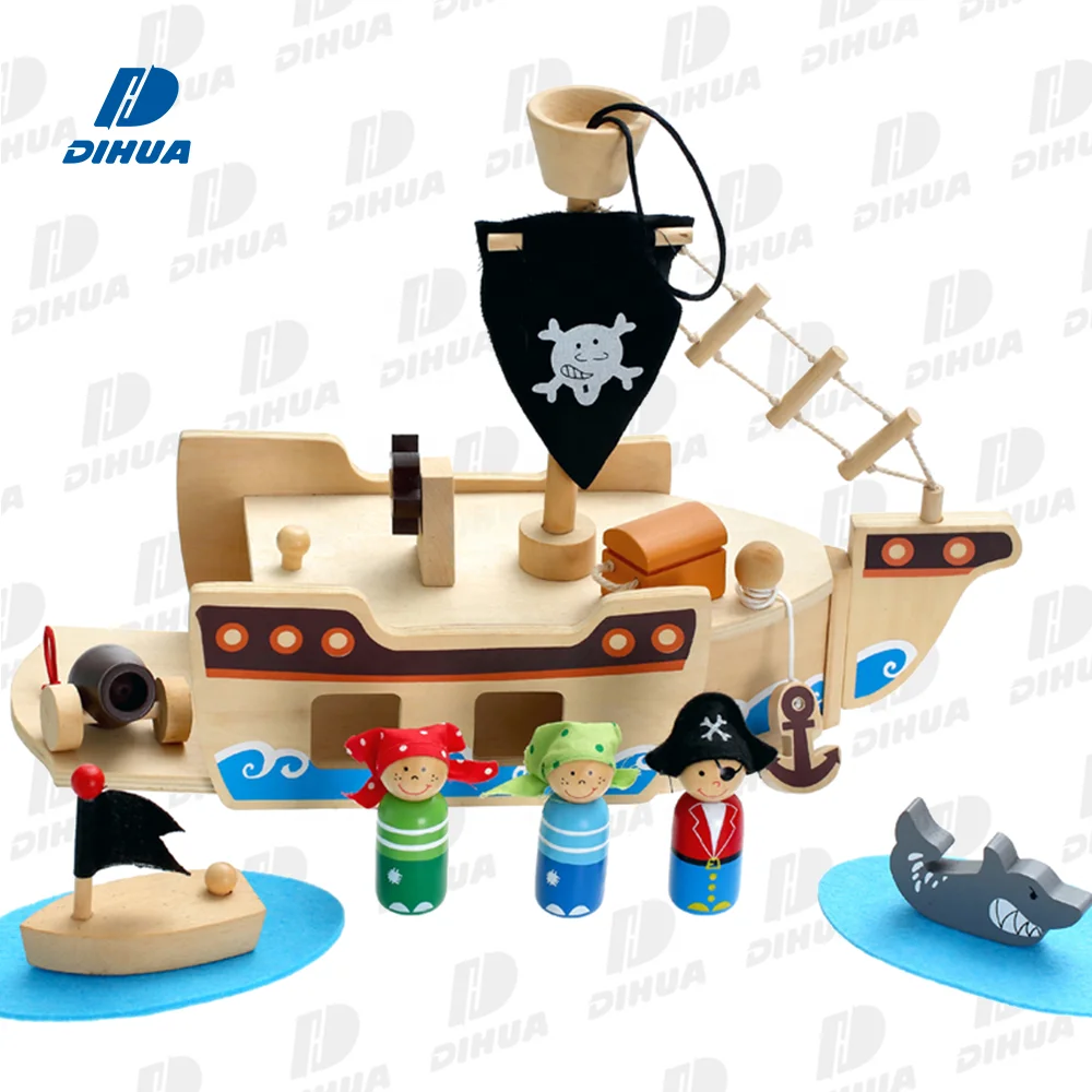 Детская игрушка деревянный пиратский корабль ролевая игра портативный игровой набор с 3 куклами Мультяшные игры для помещений