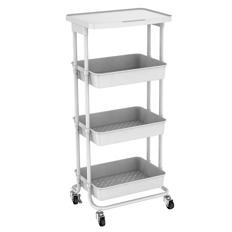Space Saving 4 Tier Plastic Rolling Art Supplies Storage Trolley Kitchen Bathroom Storage Shelving Organization Cart With Tray