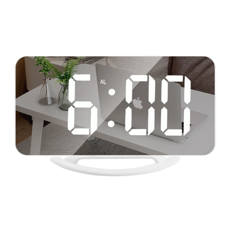 Plastic Electronic Automatic Light-sensitive Clock Bedroom Mirror Surface Digital LED Alarm Clocks With USB Port