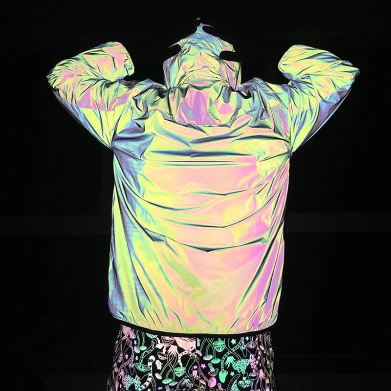 Latest design Unisex Windbreaker Rainbow Reflective Jackets Full Zip Jacket For Men