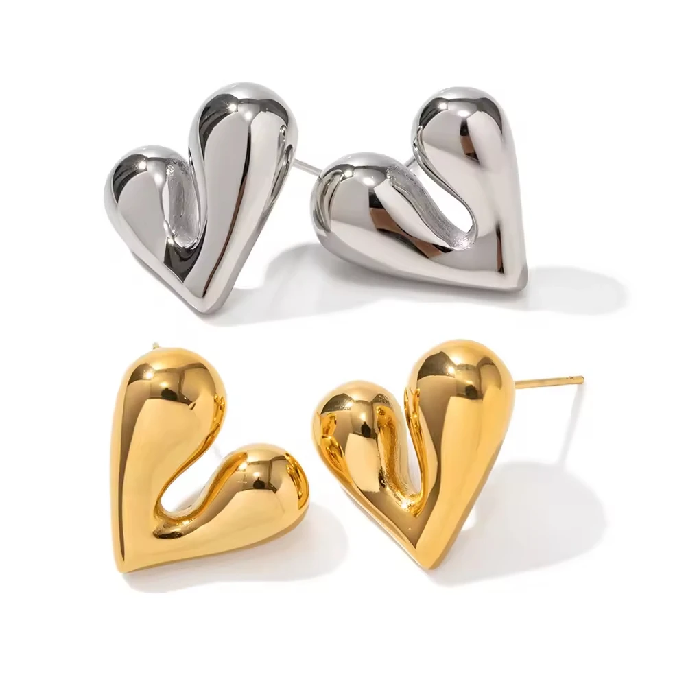 Popular 18k Gold Stainless Steel Personalized Liquid Heart-Shaped Waterproof Wholesale Earrings bijoux en acier inoxydable