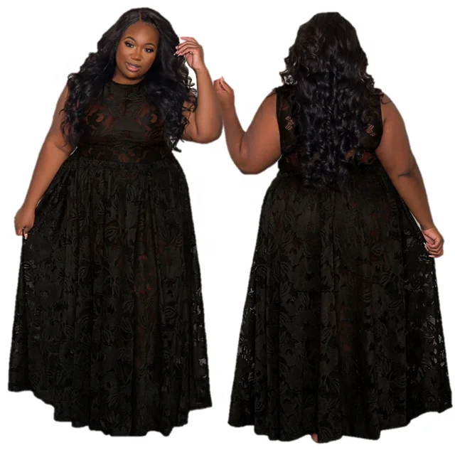 Lady Plus Size Evening Gowns Women Long Dresses Elegant Maxi Black Dinner Dress Wedding And Bridesmaid Dresses Lace