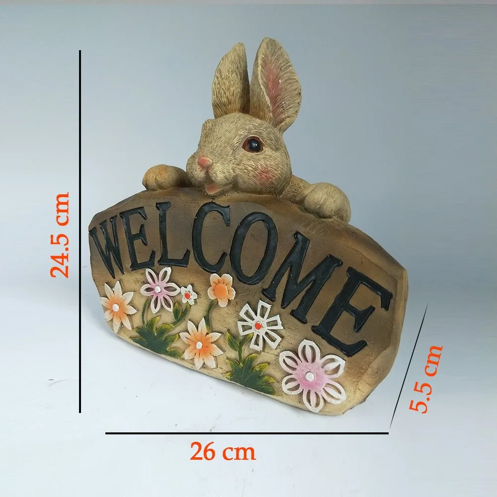Cute Funny Garden Welcome Sign Resin Bunny Welcome Statue