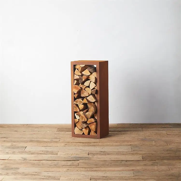 Outdoor Freestanding Wood Burning Corten Steel Fireplace With Log Rack