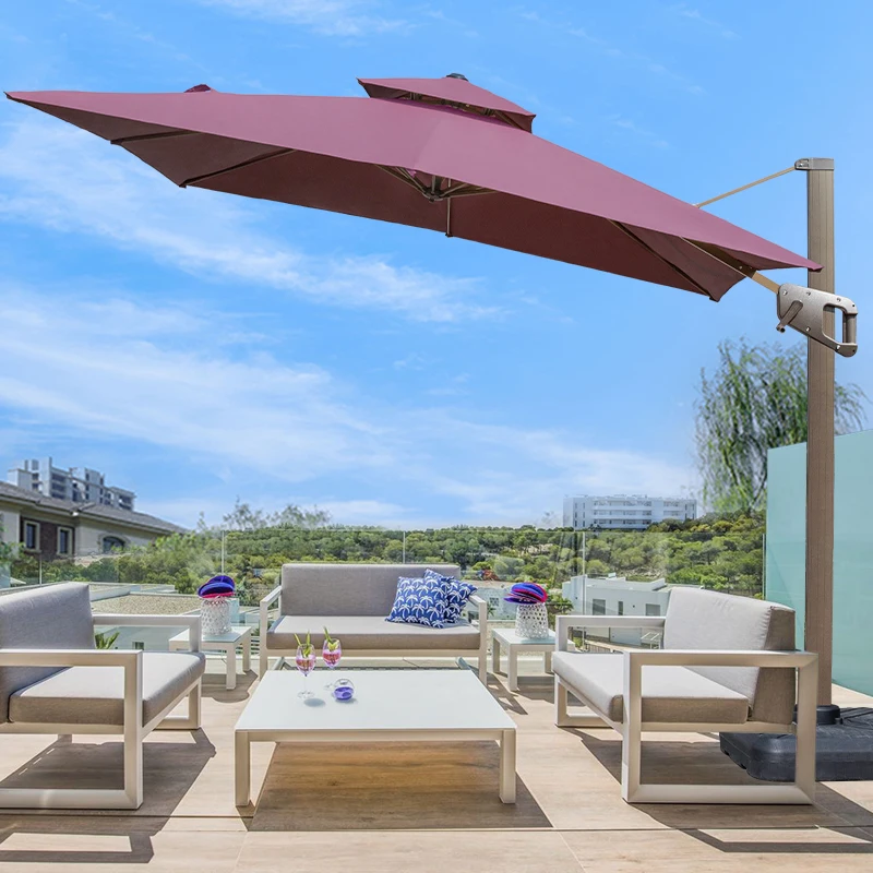 Customizable logo Stainless Steel Pole Patio Umbrella with solar energy led for outdoor garden beach pool courtyard backyard