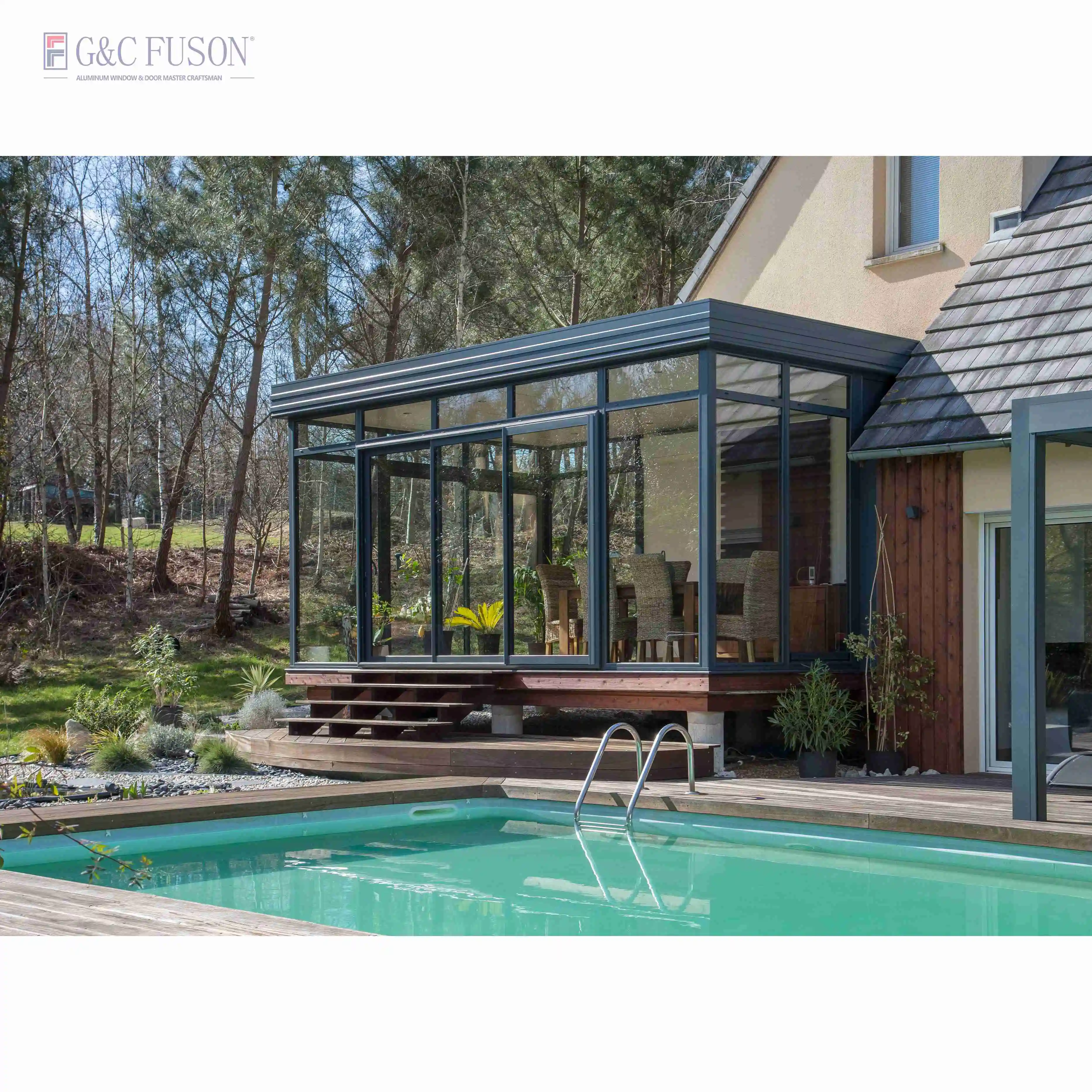 Fuson Hot Sales New Model Cottage Style Freestanding Outdoor Gazebo Waterproof And Wind Tempered Sun Room Glass House