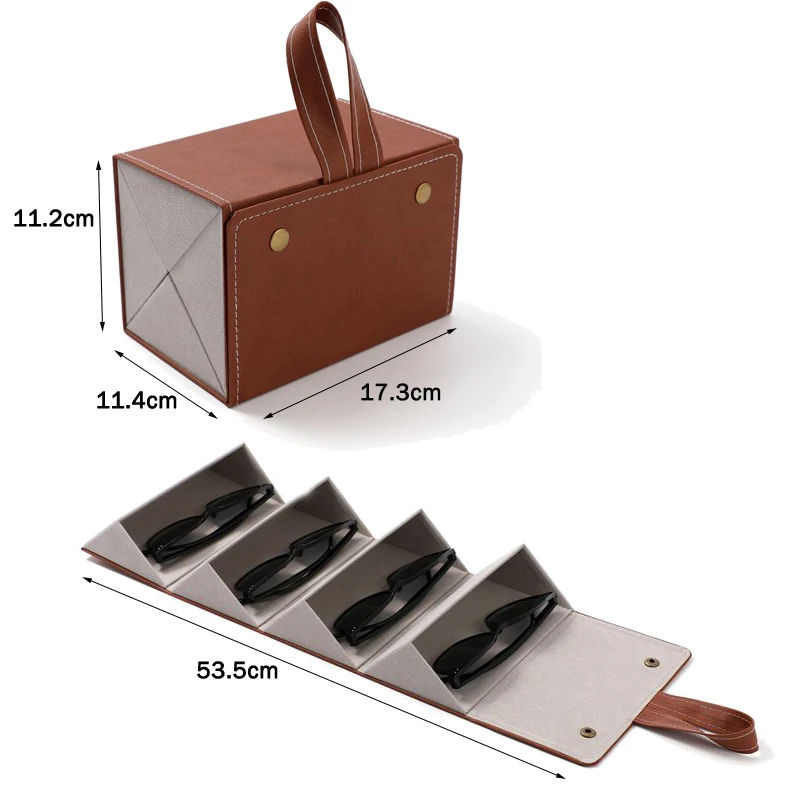 4 Slots Travel Foldable Sunglasses PU Leather Eyeglasses Case Portable Eyewear Display Storge Box glasses Cases