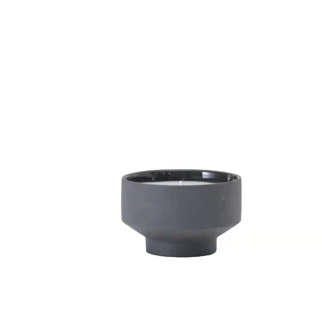 Ins Custom Christmas Holiday Candle Vessel Grey Ceramic Decorative Candle Jar