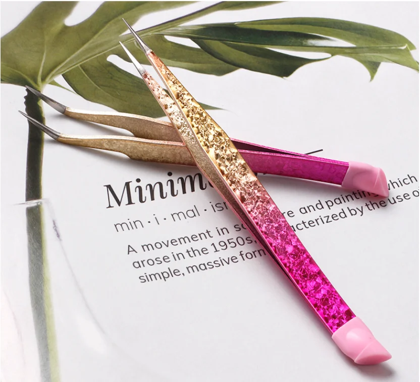 2 Heads Gradient Straight Curved Nail Tweezers with Silicone Pressing Head for Rhinestones Sticker Picker Nail Accessories
