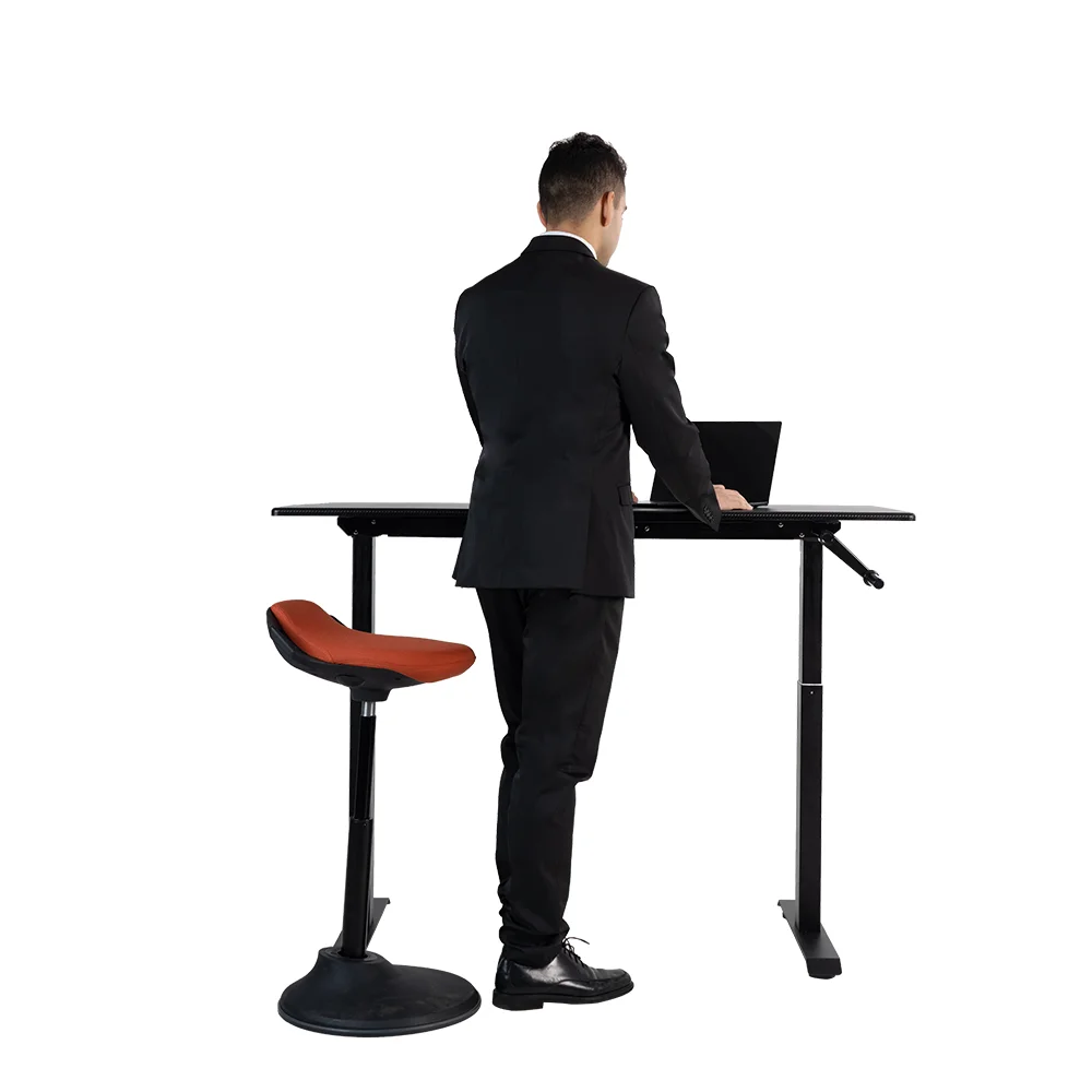 Eisdir M2  Manual Hand Crank Height Adjustable  Sit To Stand Office Computer desk with Wood Desktop