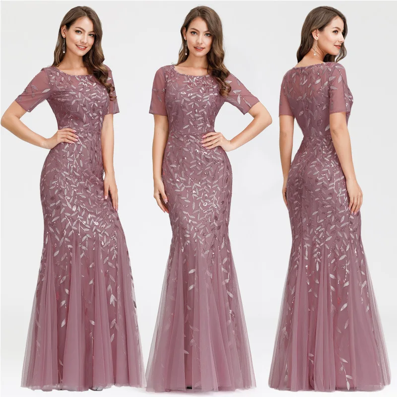 
Ever-pretty Women Floral Sequin Print Fishtail Tulle Plus Size Evening Dresses 