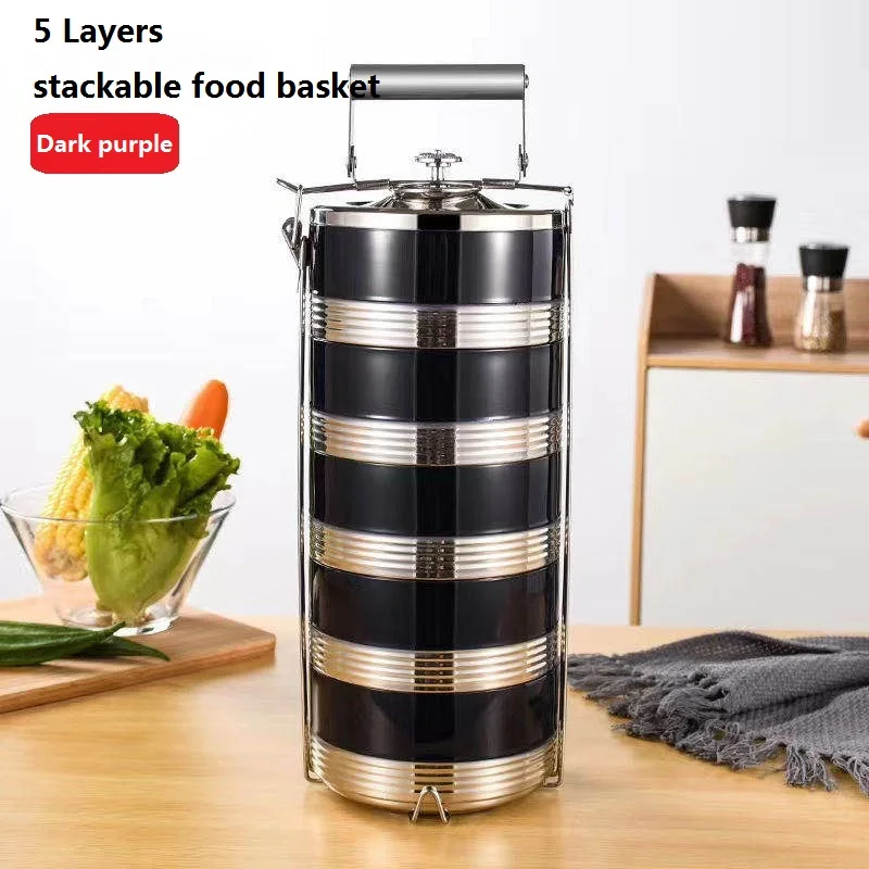 Stackable Take Away Metal Tiffin Carrier 2/3/4Layers Stainless Steel Thermal Food Container Insulated Lunch Box With Handle