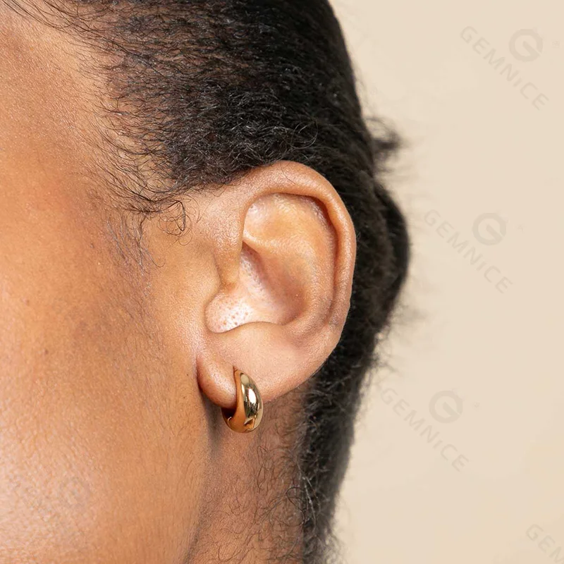 18K Gold Plated Vermeil Chunky Thick Hoop Earrings Dome huggies