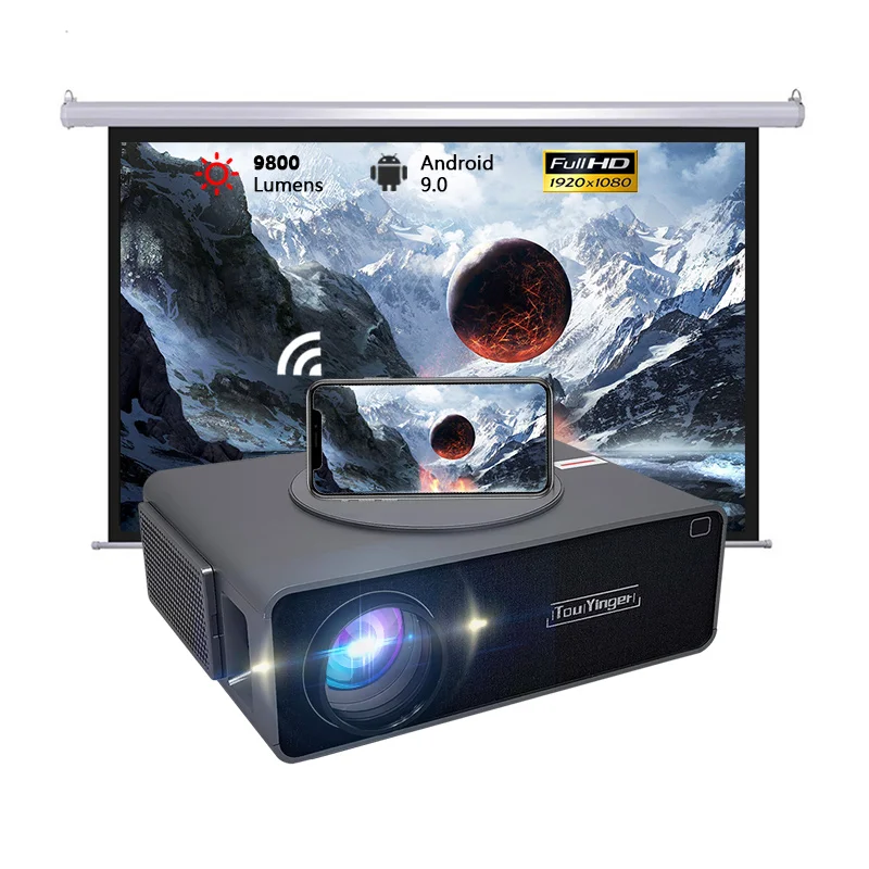 Touyinger Q10W PLUS  Highest Brightness 1080P 4K 22000 Lumens LED Mini LCD Projector Android 9.0 For Home Cinema
