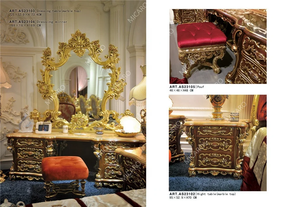 Royal luxury Italian classic antique design carving king size home furniture bedroom set