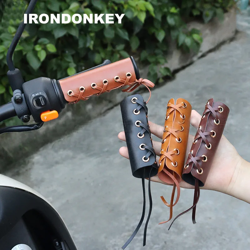 IRONDONKEY Motorcycle Handle Leather Gloves Retro Leather Detachable Bicycle Grips Other Bicycle Parts handlebars