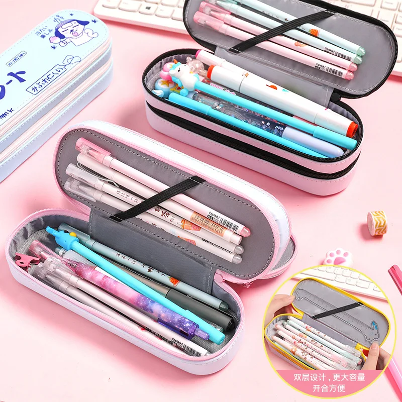2023 Promotional Large Capacity Cute Pencil Bag Cute Durable Makeup Bag Zipper Pencil Case With Compartment