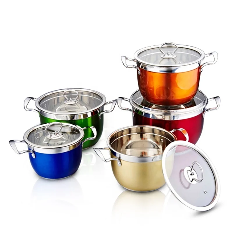 Set of 10 Double Bottom Soup Stock Pot Stainless Steel Royal Kitchen Cookware