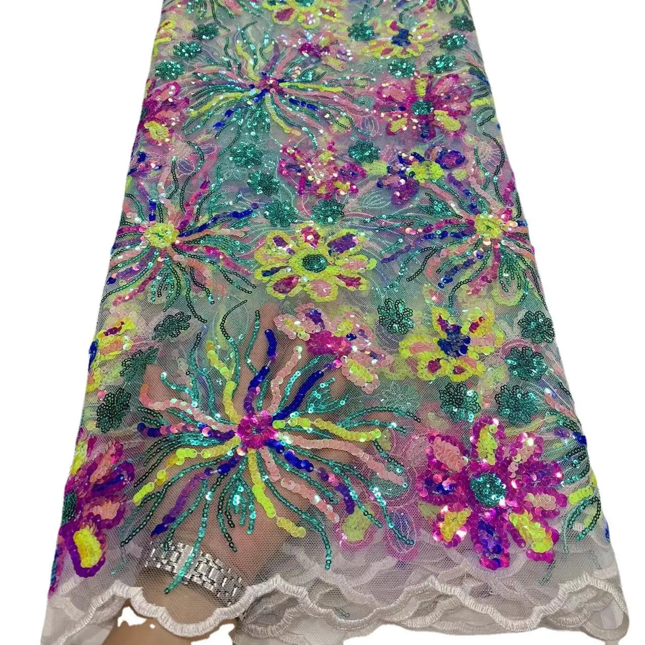 New Product Mesh sequin beads embroidered wedding dress lace fabric For Party