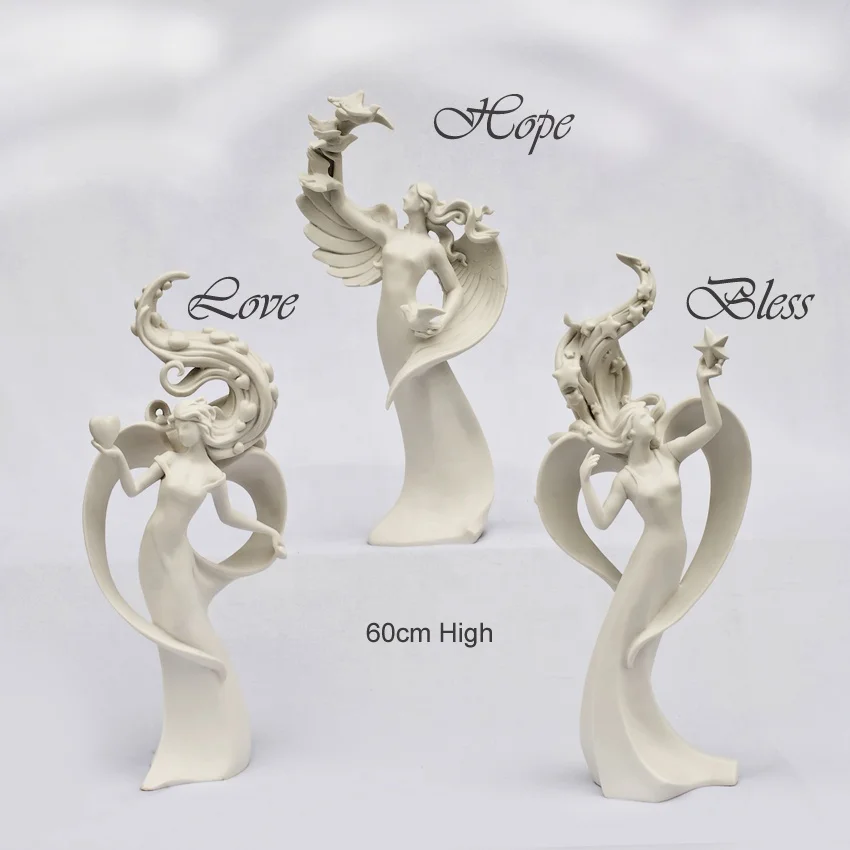 Original Design White and Golden Resin Fairy Angel Religious Statues Home Decor