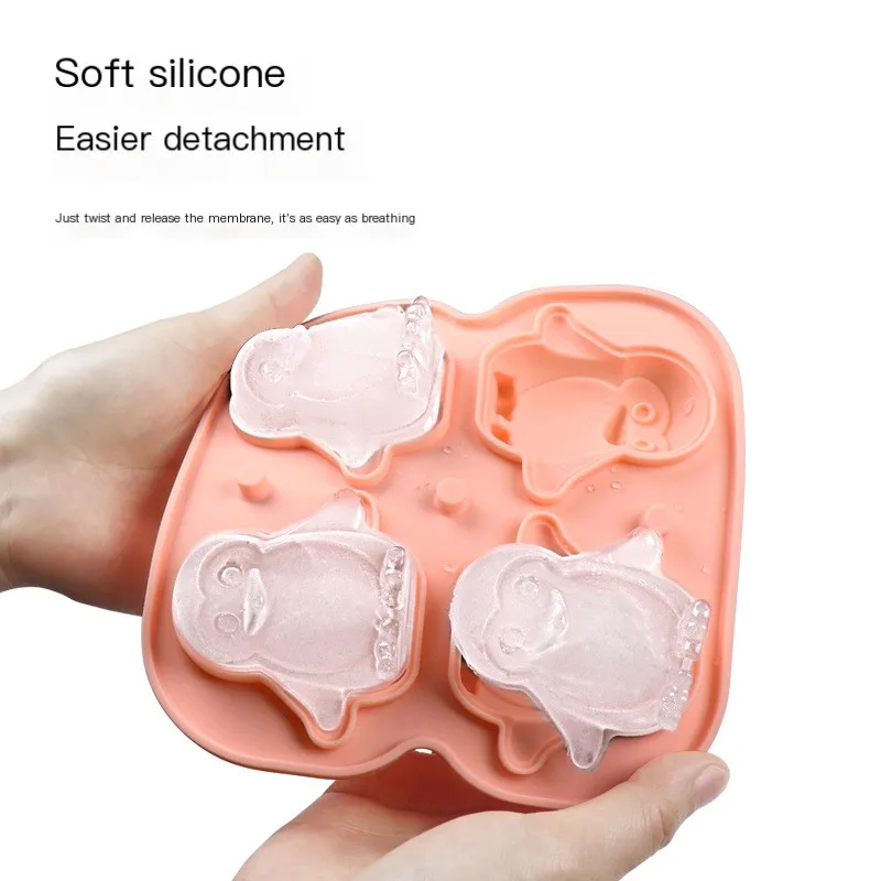 Food Grade Silicone Ice Mold with Clear Funnel-type Lid 3D Penguin Ice Cube Mold, Penguin Shape Ice Cube Tray