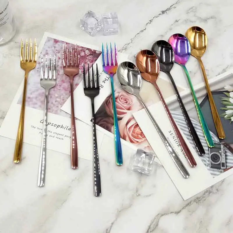 Reusable Creative Metal Stainless Steel 304 Flatware Colorful Fork Spoon Korean Cutlery Set