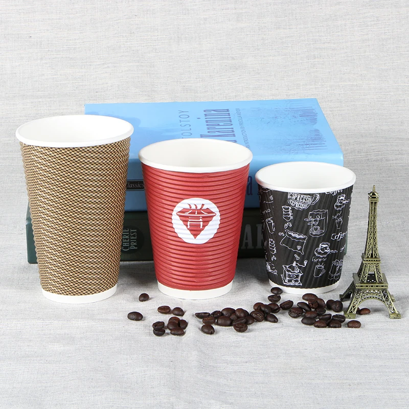 Factory Wholesales Paper Coffee Cups Carton Disposable Paper Ripple Wall Hot Coffee Cup 10oz Disposable Cup
