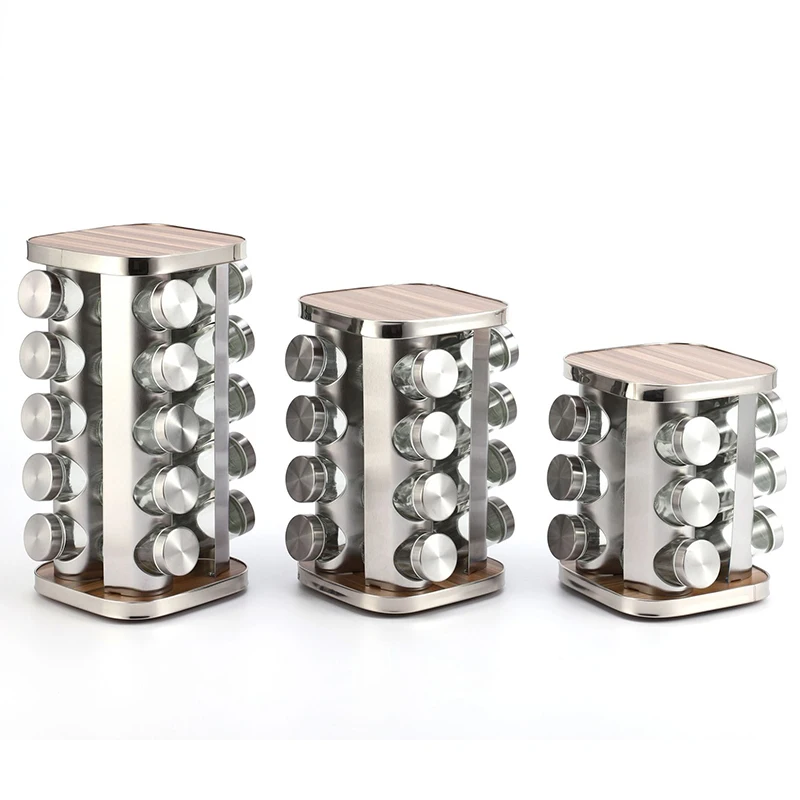 Round 3 Tier Rotating Bamboo Spice Storage Rack Shelf Seasoning Holder Rack Wall Mount Spice Jar With Wooden Rack Holder