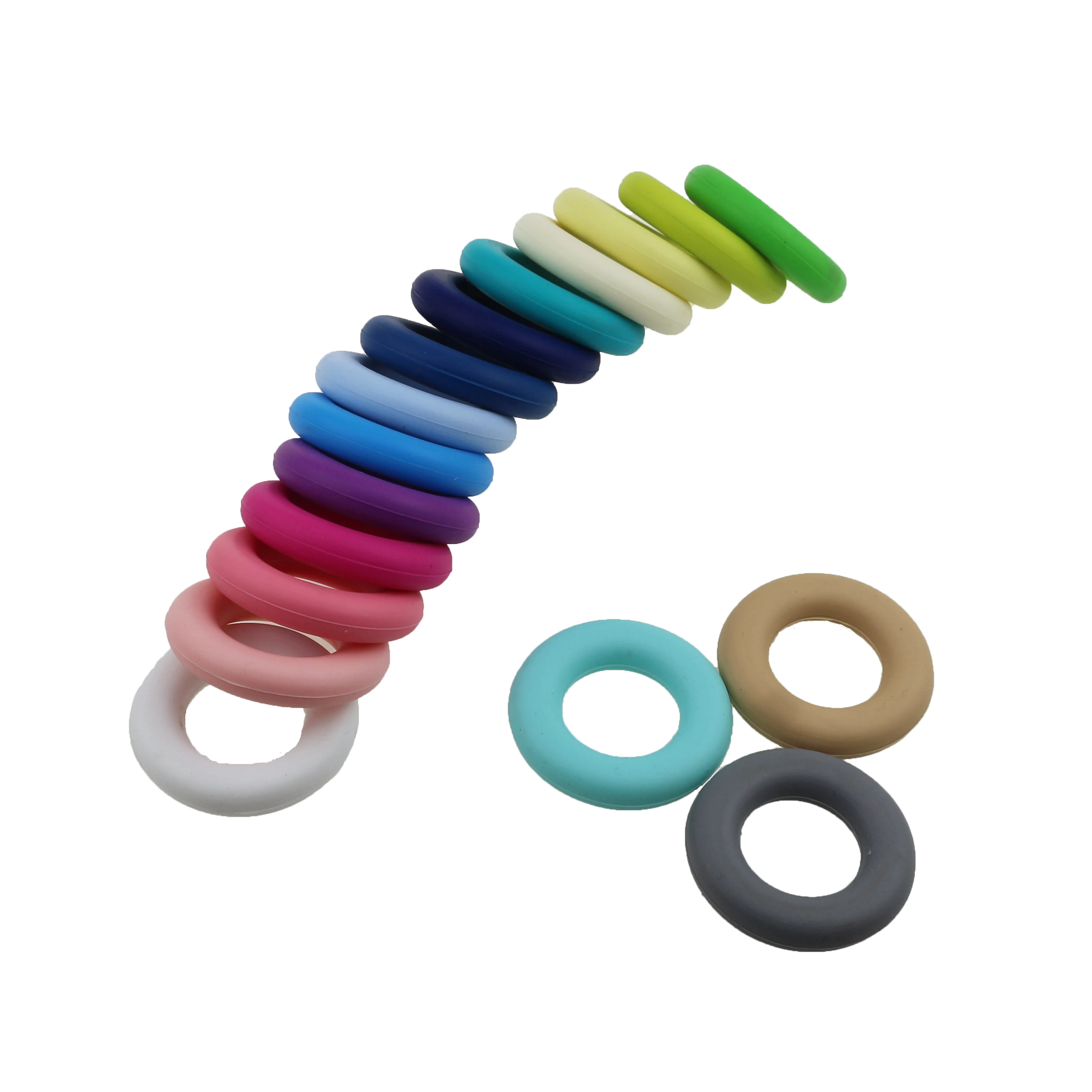 wholesale rainbow silicone teething beads wooden ring bunny silicone baby  donut teether toys ball silicone teether 2021