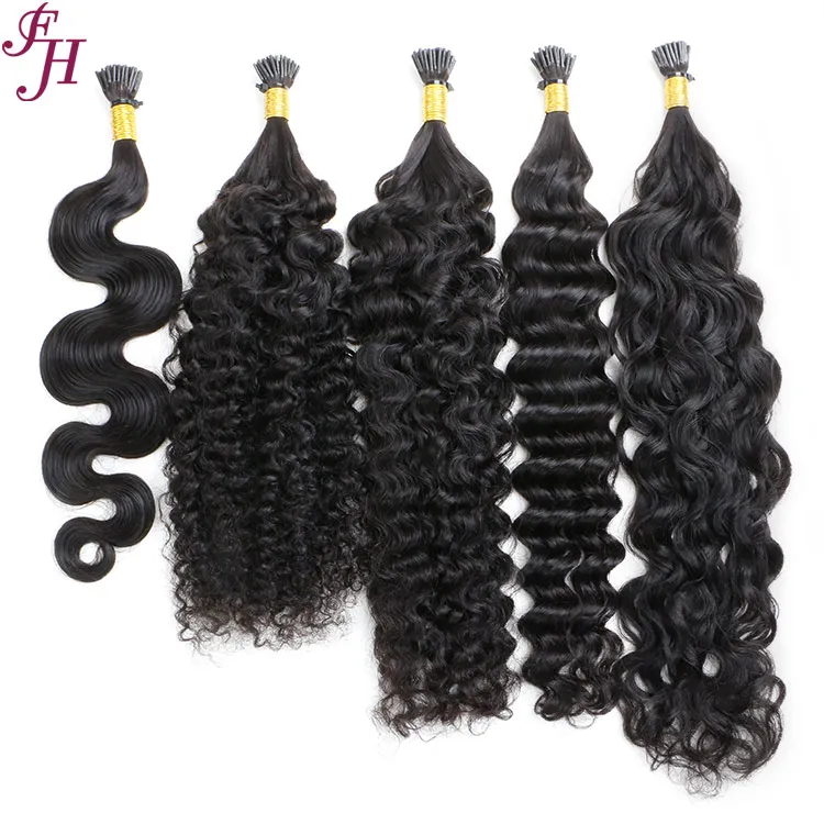 FH Hair Cuticle Aligned Brazilian Human Hair Extensions Wholesale Water Wave Keratin i-Tip Hair Natural Wave Style