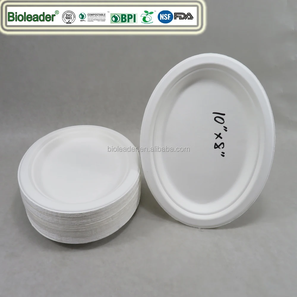 Biodegradable Waterproof Disposable Sugarcane Pulp Oval Takeaway Plate